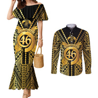 Vanuatu 45th Anniversary Of Independence Couples Matching Mermaid Dress and Long Sleeve Button Shirt Gold Style - Polynesian Pride