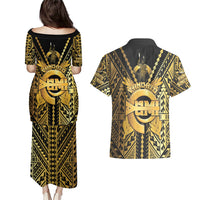 Vanuatu 45th Anniversary Of Independence Couples Matching Puletasi and Hawaiian Shirt Gold Style - Polynesian Pride