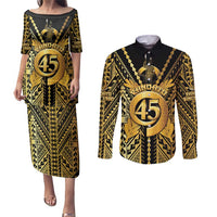 Vanuatu 46th Anniversary Of Independence Couples Matching Puletasi and Long Sleeve Button Shirt Gold Style LT05 Gold - Polynesian Pride