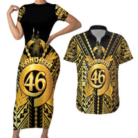 Vanuatu 46th Anniversary Of Independence Couples Matching Short Sleeve Bodycon Dress and Hawaiian Shirt Gold Style LT05 Gold - Polynesian Pride