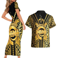 Vanuatu 45th Anniversary Of Independence Couples Matching Short Sleeve Bodycon Dress and Hawaiian Shirt Gold Style LT05 - Polynesian Pride