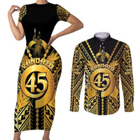 Vanuatu 46th Anniversary Of Independence Couples Matching Short Sleeve Bodycon Dress and Long Sleeve Button Shirt Gold Style LT05 Gold - Polynesian Pride