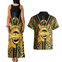 Vanuatu 45th Anniversary Of Independence Couples Matching Tank Maxi Dress and Hawaiian Shirt Gold Style - Polynesian Pride