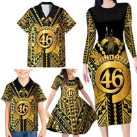 Vanuatu 45th Anniversary Of Independence Family Matching Long Sleeve Bodycon Dress and Hawaiian Shirt Gold Style LT05 - Polynesian Pride