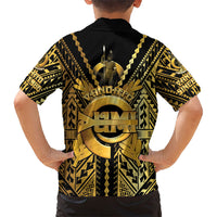 Vanuatu 45th Anniversary Of Independence Family Matching Off The Shoulder Long Sleeve Dress and Hawaiian Shirt Gold Style LT05 - Polynesian Pride