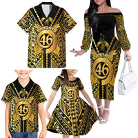 Vanuatu 45th Anniversary Of Independence Family Matching Off The Shoulder Long Sleeve Dress and Hawaiian Shirt Gold Style LT05 - Polynesian Pride