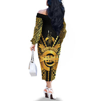 Vanuatu 45th Anniversary Of Independence Family Matching Off The Shoulder Long Sleeve Dress and Hawaiian Shirt Gold Style LT05 - Polynesian Pride