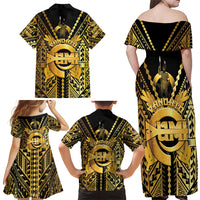 Vanuatu 45th Anniversary Of Independence Family Matching Off Shoulder Maxi Dress and Hawaiian Shirt Gold Style LT05 - Polynesian Pride