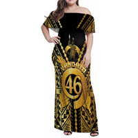 Vanuatu 45th Anniversary Of Independence Family Matching Off Shoulder Maxi Dress and Hawaiian Shirt Gold Style LT05 Mom's Dress Gold - Polynesian Pride