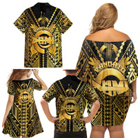 Vanuatu 45th Anniversary Of Independence Family Matching Off Shoulder Short Dress and Hawaiian Shirt Gold Style LT05 - Polynesian Pride