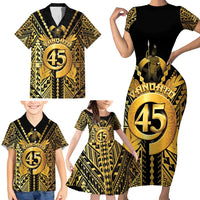 Vanuatu 45th Anniversary Of Independence Family Matching Short Sleeve Bodycon Dress and Hawaiian Shirt Gold Style LT05 - Polynesian Pride