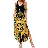 Vanuatu 45th Anniversary Of Independence Family Matching Summer Maxi Dress and Hawaiian Shirt Gold Style LT05 Mom's Dress Gold - Polynesian Pride