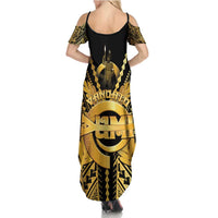 Vanuatu 45th Anniversary Of Independence Family Matching Summer Maxi Dress and Hawaiian Shirt Gold Style LT05 - Polynesian Pride