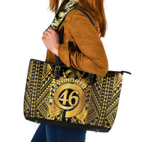 Vanuatu 45th Anniversary Of Independence Leather Tote Bag Gold Style - Polynesian Pride
