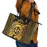 Vanuatu 45th Anniversary Of Independence Leather Tote Bag Gold Style - Polynesian Pride