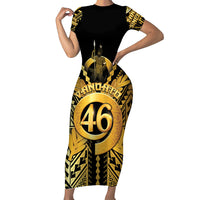 Vanuatu 45th Anniversary Of Independence Short Sleeve Bodycon Dress Gold Style - Polynesian Pride
