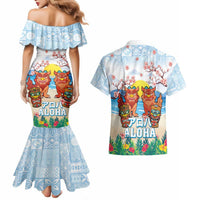 Hawaii And Japan Okinawa Couples Matching Mermaid Dress and Hawaiian Shirt Aloha Gozaimasu Tiki With Shisa LT05 - Polynesian Pride