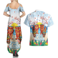 Hawaii And Japan Okinawa Couples Matching Summer Maxi Dress and Hawaiian Shirt Aloha Gozaimasu Tiki With Shisa LT05 - Polynesian Pride