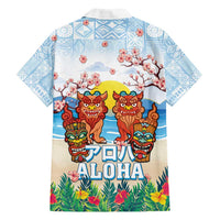Hawaii And Japan Okinawa Family Matching Off Shoulder Maxi Dress and Hawaiian Shirt Aloha Gozaimasu Tiki With Shisa LT05 - Polynesian Pride
