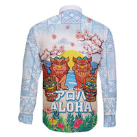 Hawaii And Japan Okinawa Family Matching Off Shoulder Maxi Dress and Hawaiian Shirt Aloha Gozaimasu Tiki With Shisa LT05 - Polynesian Pride