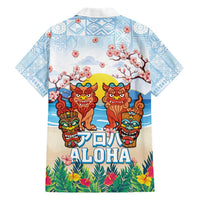Hawaii And Japan Okinawa Family Matching Short Sleeve Bodycon Dress and Hawaiian Shirt Aloha Gozaimasu Tiki With Shisa LT05 - Polynesian Pride