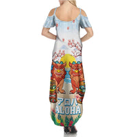 Hawaii And Japan Okinawa Family Matching Summer Maxi Dress and Hawaiian Shirt Aloha Gozaimasu Tiki With Shisa LT05 - Polynesian Pride