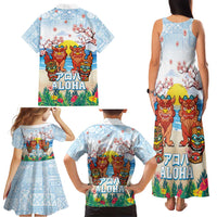 Hawaii And Japan Okinawa Family Matching Tank Maxi Dress and Hawaiian Shirt Aloha Gozaimasu Tiki With Shisa LT05 - Polynesian Pride