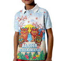 Hawaii And Japan Okinawa Kid Polo Shirt Aloha Gozaimasu Tiki With Shisa