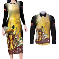 Papua New Guinea Couples Matching Long Sleeve Bodycon Dress and Long Sleeve Button Shirt Independence Day Unique Style LT05 Gold - Polynesian Pride
