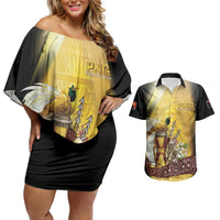 Papua New Guinea Couples Matching Off Shoulder Short Dress and Hawaiian Shirt Independence Day Unique Style LT05 Gold - Polynesian Pride