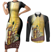 Papua New Guinea Couples Matching Short Sleeve Bodycon Dress and Long Sleeve Button Shirt Independence Day Unique Style LT05 Gold - Polynesian Pride