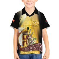 Papua New Guinea Family Matching Off Shoulder Short Dress and Hawaiian Shirt 50 Years Of Independence LT05 Son's Shirt Gold - Polynesian Pride