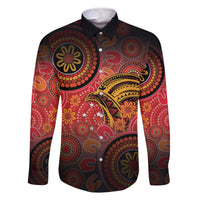 Papua New Guinea Family Matching Off The Shoulder Long Sleeve Dress and Hawaiian Shirt Birds Of Paradise With Aboriginal Pattern LT05 Dad's Shirt - Long Sleeve Red - Polynesian Pride