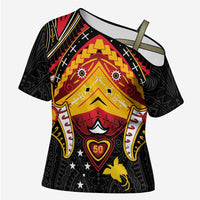 Papua New Guinea Independence Day Cross Shoulder Shirt Tribal Mask LT05 Female Red - Polynesian Pride