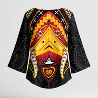 Papua New Guinea Independence Day Kimono Sleeve Blouse Tribal Mask LT05 - Polynesian Pride