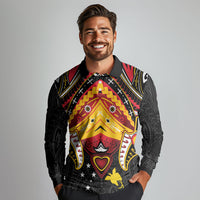 Papua New Guinea Independence Day Long Sleeve Polo Shirt Tribal Mask LT05 - Polynesian Pride