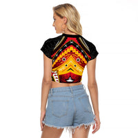 Papua New Guinea Independence Day Raglan Cropped T Shirt Tribal Mask LT05 - Polynesian Pride