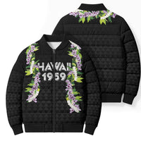 Hawaii Statehood Day Bomber Puffer Jacket Kakau Pattern With Maile Pikake Honohono Lei