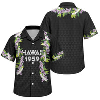 Hawaii Statehood Day Family Matching Short Sleeve Bodycon Dress and Hawaiian Shirt Kakau Pattern With Maile Pikake Honohono Lei