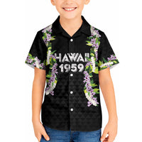 Hawaii Statehood Day Kid Hawaiian Shirt Kakau Pattern With Maile Pikake Honohono Lei