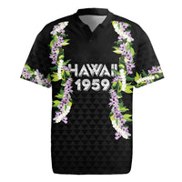 Hawaii Statehood Day Rugby Jersey Kakau Pattern With Maile Pikake Honohono Lei