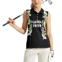 Hawaii Statehood Day Women Sleeveless Polo Shirt Kakau Pattern With Maile Pikake Honohono Lei
