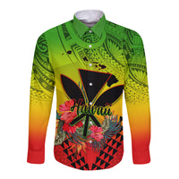 Personalized Hawaii Long Sleeve Button Shirt Kakau Kanaka Maoli With Hibiscus Flowers LT05 Unisex Reggae - Polynesian Pride