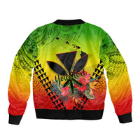 Personalized Hawaii Sleeve Zip Bomber Jacket Kakau Kanaka Maoli With Hibiscus Flowers LT05 - Polynesian Pride