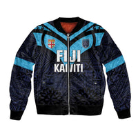 Custom Fiji Kaiviti Rugby Bomber Jacket Fiji Tapa Pattern LT05 Unisex Blue - Polynesian Pride