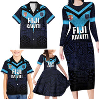 Custom Fiji Kaiviti Rugby Family Matching Long Sleeve Bodycon Dress and Hawaiian Shirt Fiji Tapa Pattern LT05 - Polynesian Pride