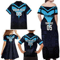 Custom Fiji Kaiviti Rugby Family Matching Off Shoulder Maxi Dress and Hawaiian Shirt Fiji Tapa Pattern LT05 - Polynesian Pride