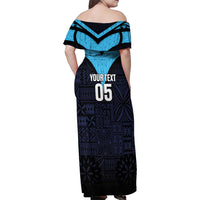 Custom Fiji Kaiviti Rugby Family Matching Off Shoulder Maxi Dress and Hawaiian Shirt Fiji Tapa Pattern LT05 - Polynesian Pride