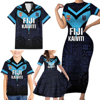 Custom Fiji Kaiviti Rugby Family Matching Short Sleeve Bodycon Dress and Hawaiian Shirt Fiji Tapa Pattern LT05 - Polynesian Pride