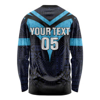 Custom Fiji Kaiviti Rugby Long Sleeve Shirt Fiji Tapa Pattern LT05 - Polynesian Pride